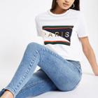 River Island Womens White 'paris' Rhinestone Trim T-shirt