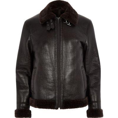 River Island Mens Big And Tall Faux Leather Aviator Jacket