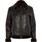 River Island Mens Big And Tall Faux Leather Aviator Jacket