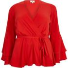 River Island Womens Plus Wrap Bell Sleeve Blouse
