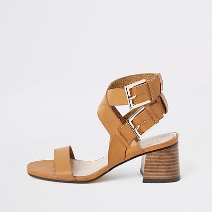 River Island Womens Double Buckle Block Heel Sandals