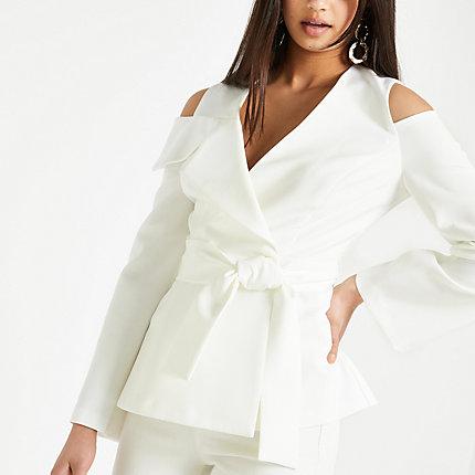 River Island Womens White Cold Shoulder Blazer