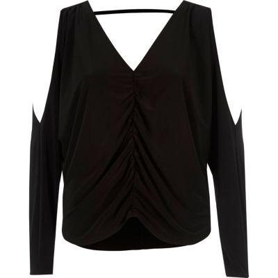 River Island Womens Ruched Front Cold Shoulder Batwing Top