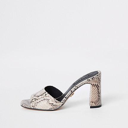 River Island Womens Snake Print Heel Mule Sandals