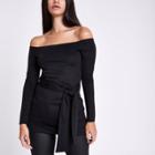 River Island Womens Fitted Long Sleeve Belted Bardot Top