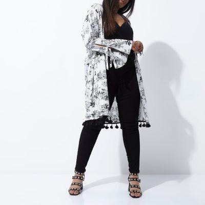 River Island Womens Plus Floral Print Tie Sleeve Kimono