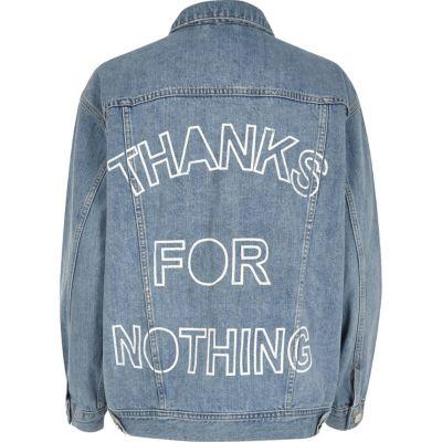 River Island Womens Slogan Back Print Denim Jacket