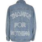 River Island Womens Slogan Back Print Denim Jacket