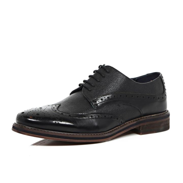 River Island Mensblack Pebbled Leather Brogues
