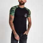 River Island Mens Camo Print Muscle Fit Raglan T-shirt