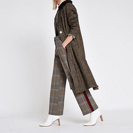 River Island Womens Check Faux Fur Knit Coat