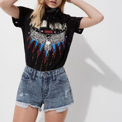 River Island Womens Petite Acid Wash Denim Shorts