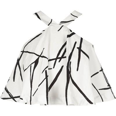 River Island Womens White Print Poplin Halter Neck Crop Top