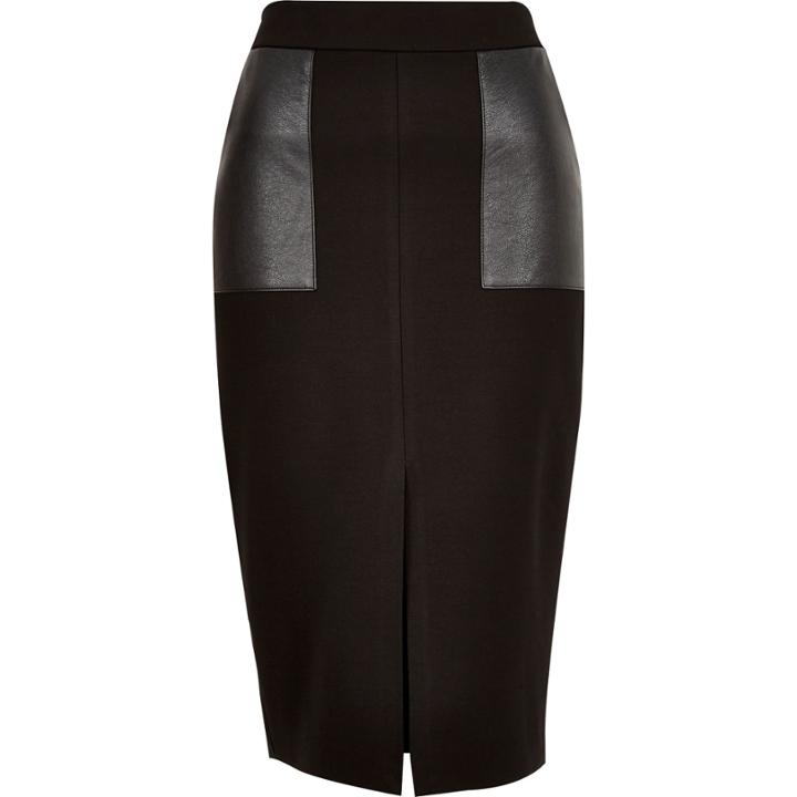 River Island Womens Leather-look Pocket Pencil Skirt