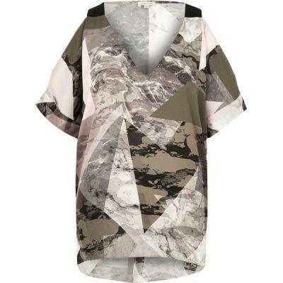 River Island Womens Geometric Print Cold Shoulder T-shirt