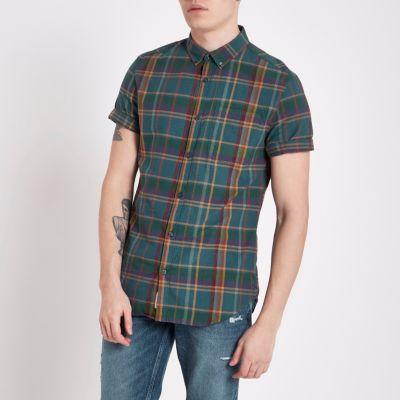 River Island Mens Green Check Short Sleeve Shirt