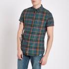 River Island Mens Green Check Short Sleeve Shirt