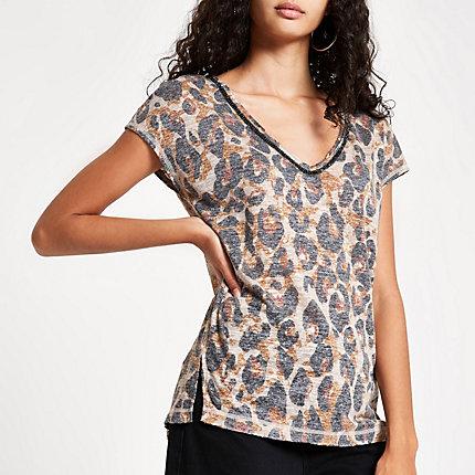 River Island Womens Leopard Print Rhinestone Trim Tank Top