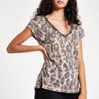 River Island Womens Leopard Print Rhinestone Trim Tank Top
