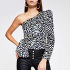 River Island Womens Printed Sequin One Shoulder Top