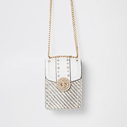 River Island Womens White Embellished Lock Cross Body Bag