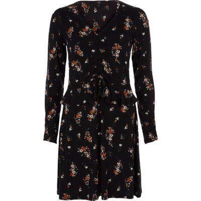 River Island Womens Floral Ruched Frill Front Jersey Dress