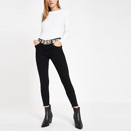 River Island Womens White Ribbed Boat Neck Long Sleeve Top