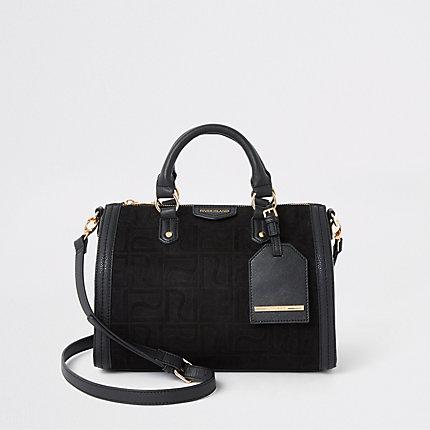 River Island Womens Faux Suede Ri Monogram Bowler Bag