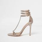 River Island Womens Rose Gold Rhinestone T-bar Sandals