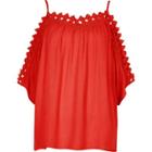 River Island Womens Crochet Trim Cold Shoulder Top