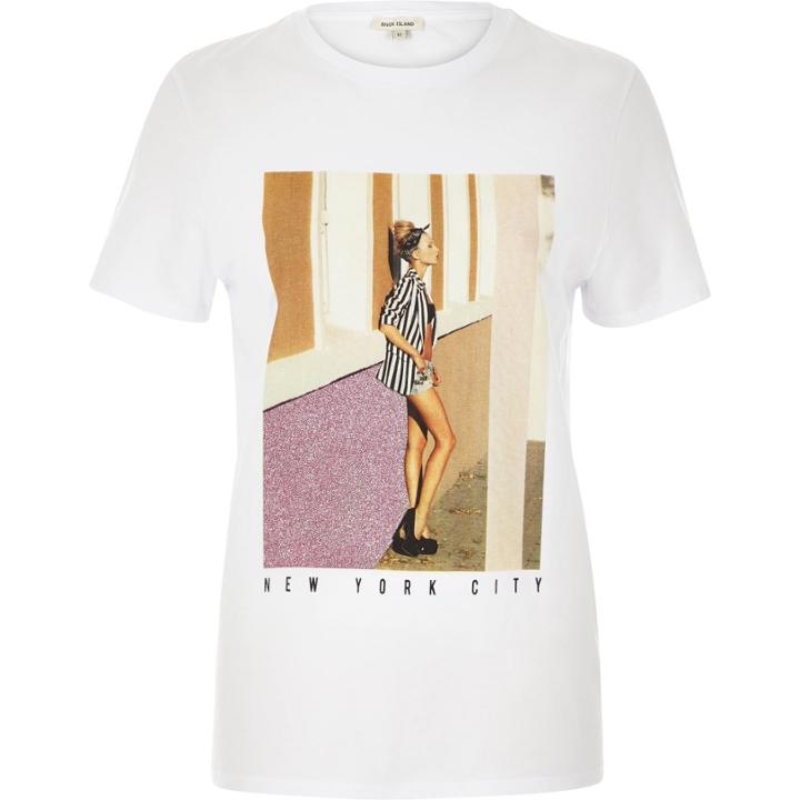 River Island Womens White Photo Print Fitted T-shirt