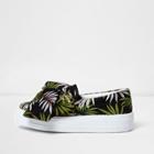 River Island Womens Leaf Print Bow Flatform Plimsolls