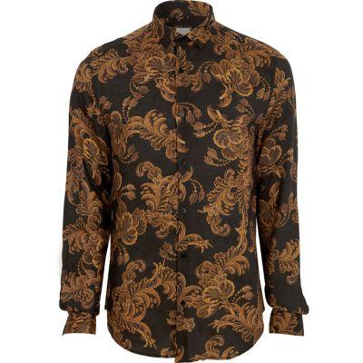 River Island Mens And Gold Baroque Print Slim Fit Shirt