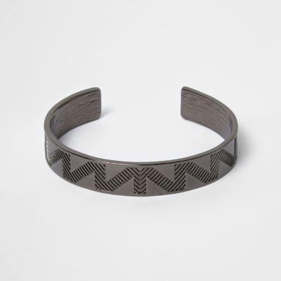 River Island Mens Gunmetal Tone Aztec Cuff Bracelet