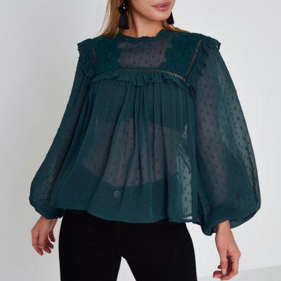 River Island Womens Petite Bib Front Puff Sleeve Top