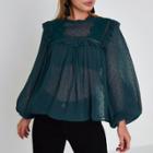 River Island Womens Petite Bib Front Puff Sleeve Top