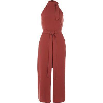 River Island Womens Rust High Neck Tie Waist Midi Dress