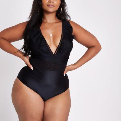River Island Womens Plus Ruffle Plunge Swimsuit