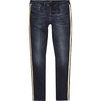 River Island Mens Gold Tape Side Super Skinny Jeans