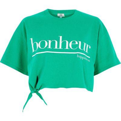 River Island Womens 'bonheur' Cropped Knot Front T-shirt