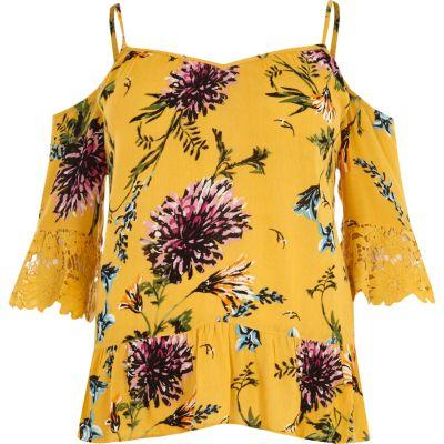River Island Womens Plus Floral Cold Shoulder Lace Top