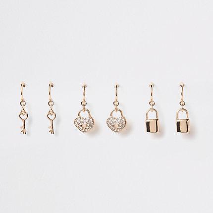 River Island Womens Gold Tone Hoop Charm Earring Multipack