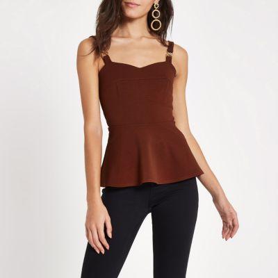 River Island Womens Rust Peplum Hem Buckle Strap Top