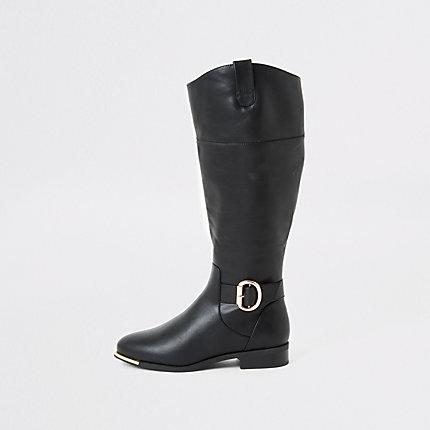 River Island Womens Buckle Wide Fit Riding Boots