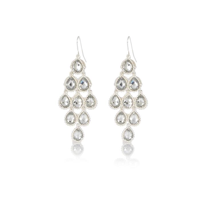 River Island Womens Silver Tone Crystal Dangle Earrings