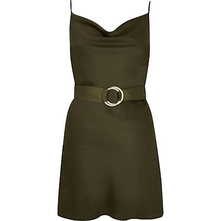 River Island Womens Petite Cowl Neck Belted Slip Dress