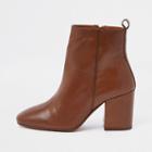River Island Womens Wide Fit Leather Square Toe Boots