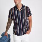 River Island Mens Stripe Revere Short Sleeve Shirt