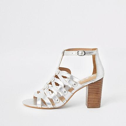River Island Womens Ravel Silver Caged Block Heel Sandals