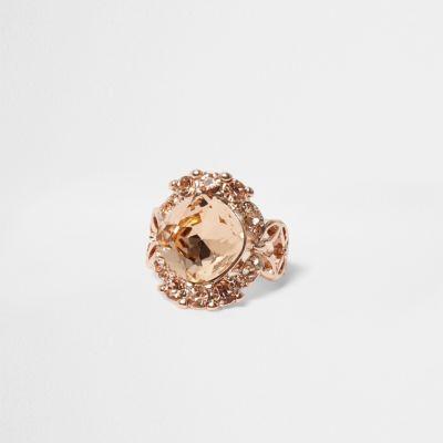 River Island Womens Rose Gold Tone Large Gem Ring